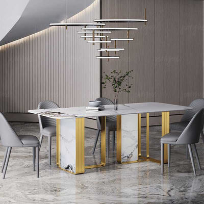 Italian Design Modern Metal Dinning Table and Chair Set Home Furniture Dining Room Marble Slate Luxury Dining Table