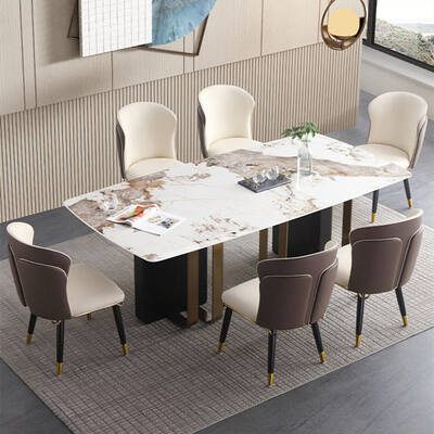 Modern Design Royal Metal Dinning Table and Chair Set 6 Seater Home Furniture Dining Room Gold Luxury Marble Dining Table
