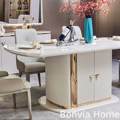 Modern White Wooden Luxury Dining Room Sets 6 Seater Complete Home Furniture Storage Large Wood Dining Table and Chairs Set