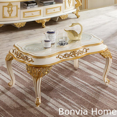 European Style Gold Royal Luxury Coffee Table Set Home Furniture French Classic Large Wooden Living Room Center Coffee Table