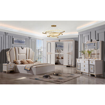 Modern Velvet Cover Headback Room Wooden King Size Sets Bed Furniture Queen Beds Full Cabinet Bedroom Set