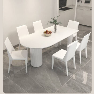 White Scandinavian Dining Table Set Metal Base Dining Room Furniture Stone Slate Top Modern Dining Table for Hotel Apartment