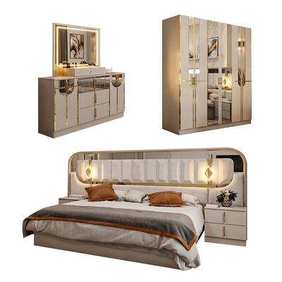 High Gloss Royal Luxury Complete Bedroom Sets king Size Bed Room 5 Pieces Wooden Frame Turkish Modern Bedroom Furniture Set