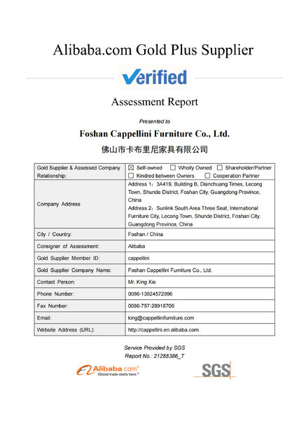 China Bonvia Home  Furniture Co., Ltd. certification